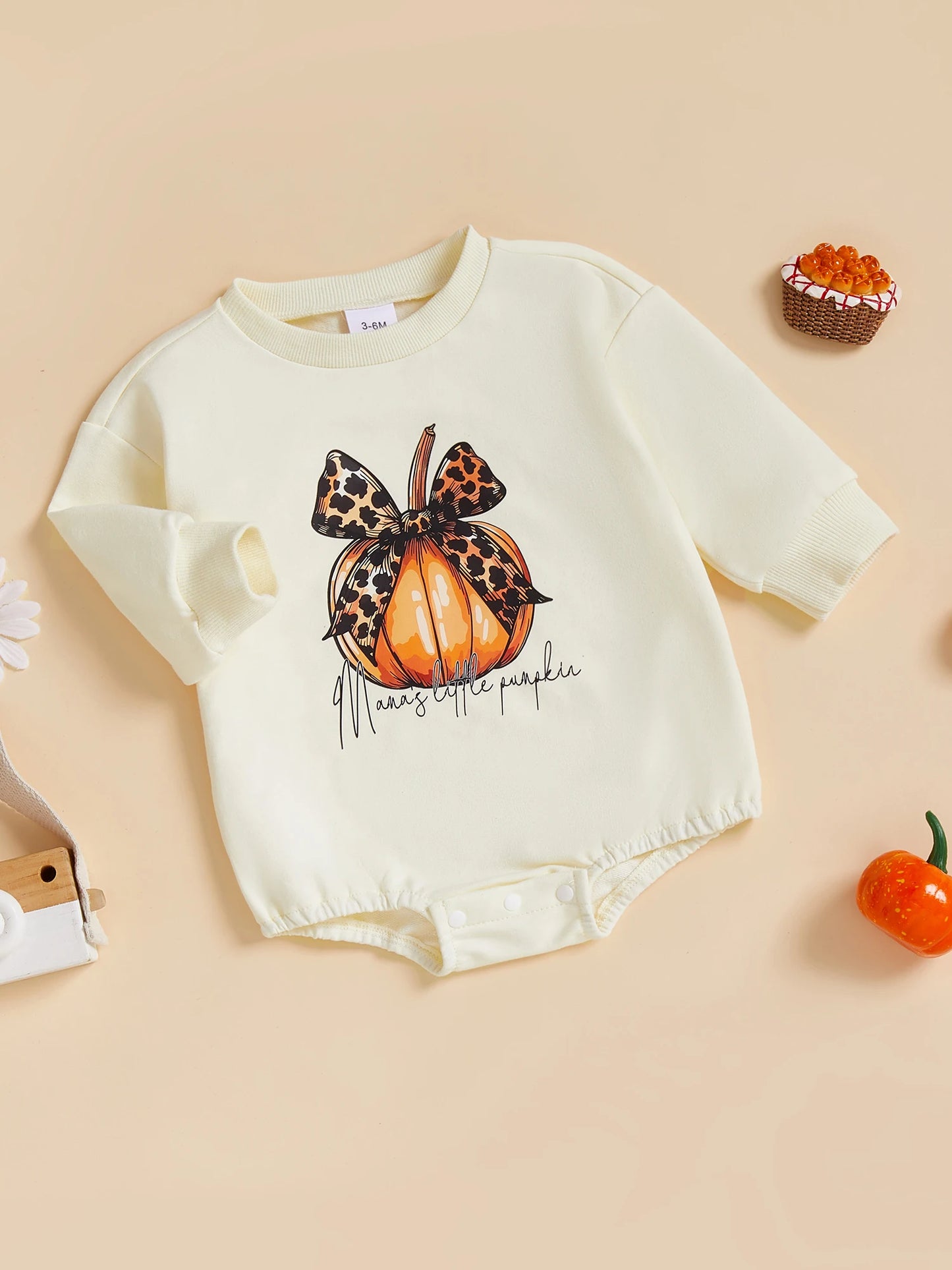 Baby Girls Romper Little Turkey / Mama's Little Pumpkin Long Sleeve Round Neck Pumpkin/Turkey Print Bodysuit Fall Thanksgiving Playsuit