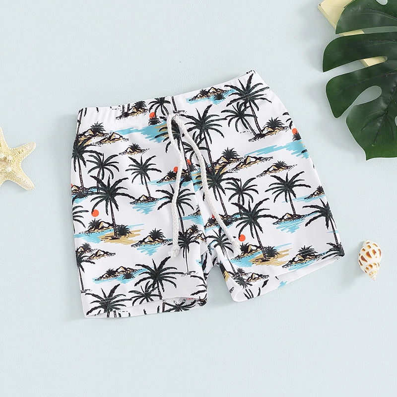 Baby Toddler Boys Swim Trunks Palm Tree/Checkered/Dinosaur Print Elastic Waist Shorts Baby Beach Board Shorts Bathing Suit