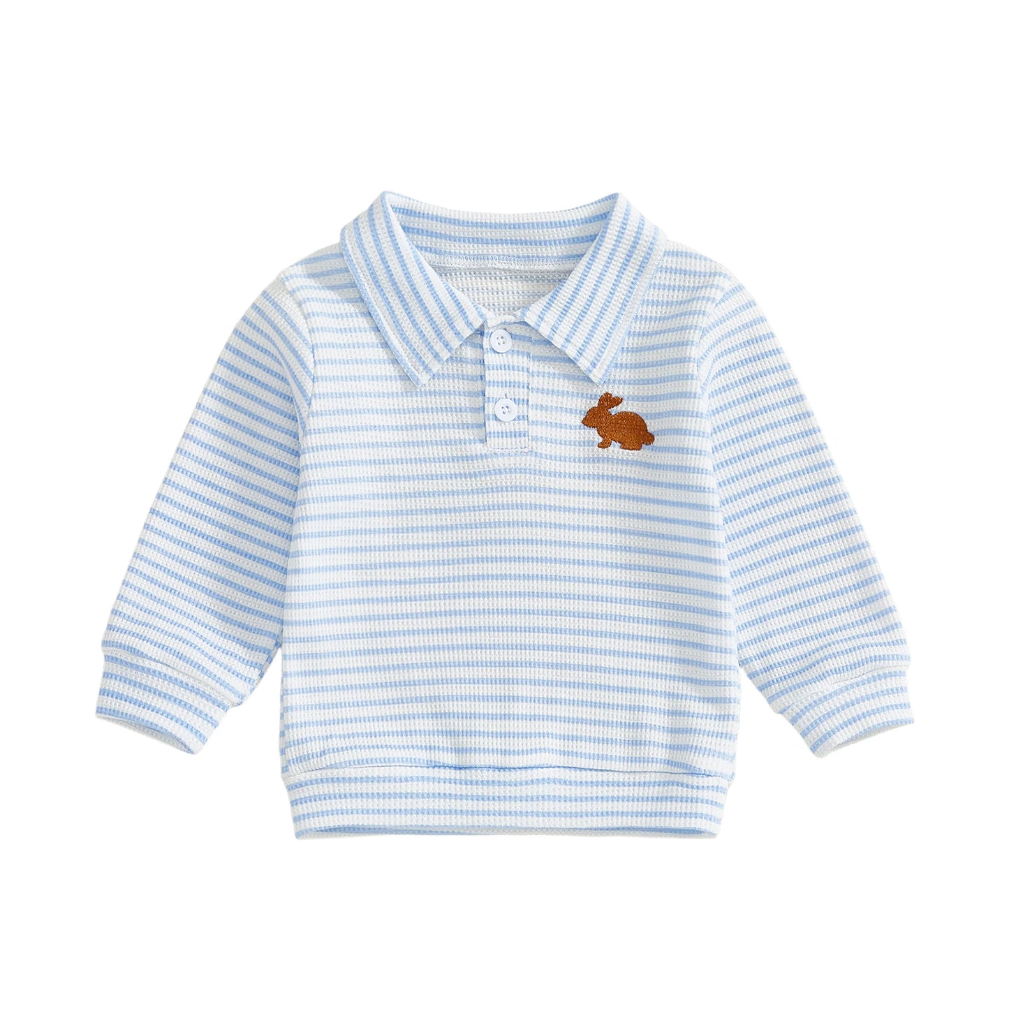 baby Toddler Boys Long Sleeve Turn-down Collar Embroidery Rabbit Striped Top Easter Clothes