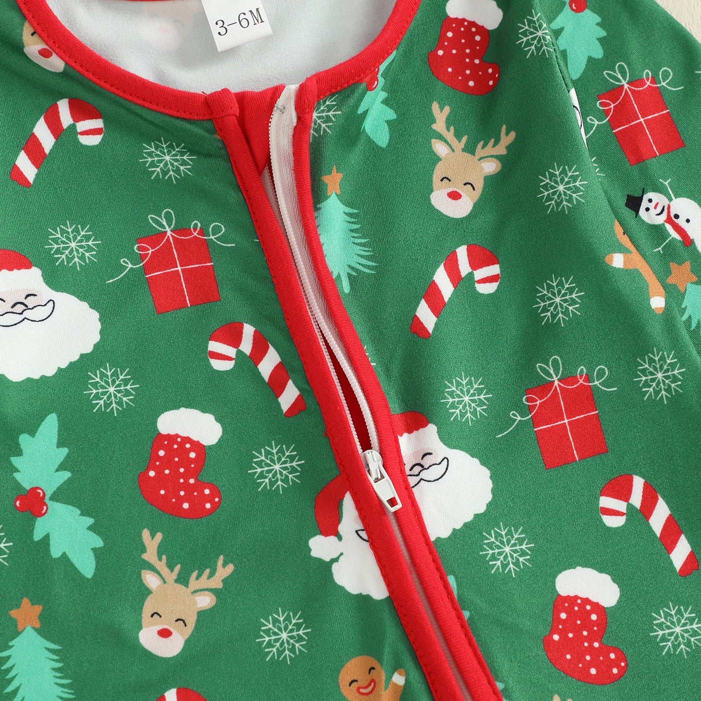 Baby Boys Girls Christmas Zipper Romper Reindeer Santa Print Zip Up Long Sleeve Round Neck Jumpsuit