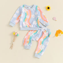 Load image into Gallery viewer, Baby Toddler Girls 2Pcs Fall Outfit Striped Daisy Flower Print Long Sleeve Top and Elastic Pants Set
