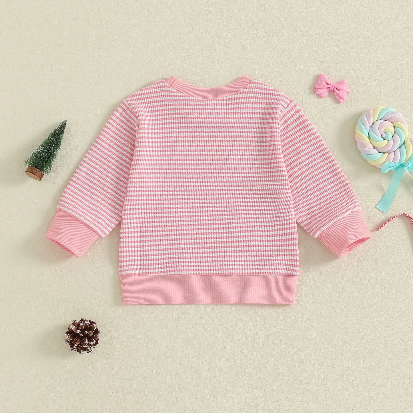 Baby Toddler Girl Christmas Top Christmas Tree Embroidered Striped Crew Neck Long Sleeve Pullover
