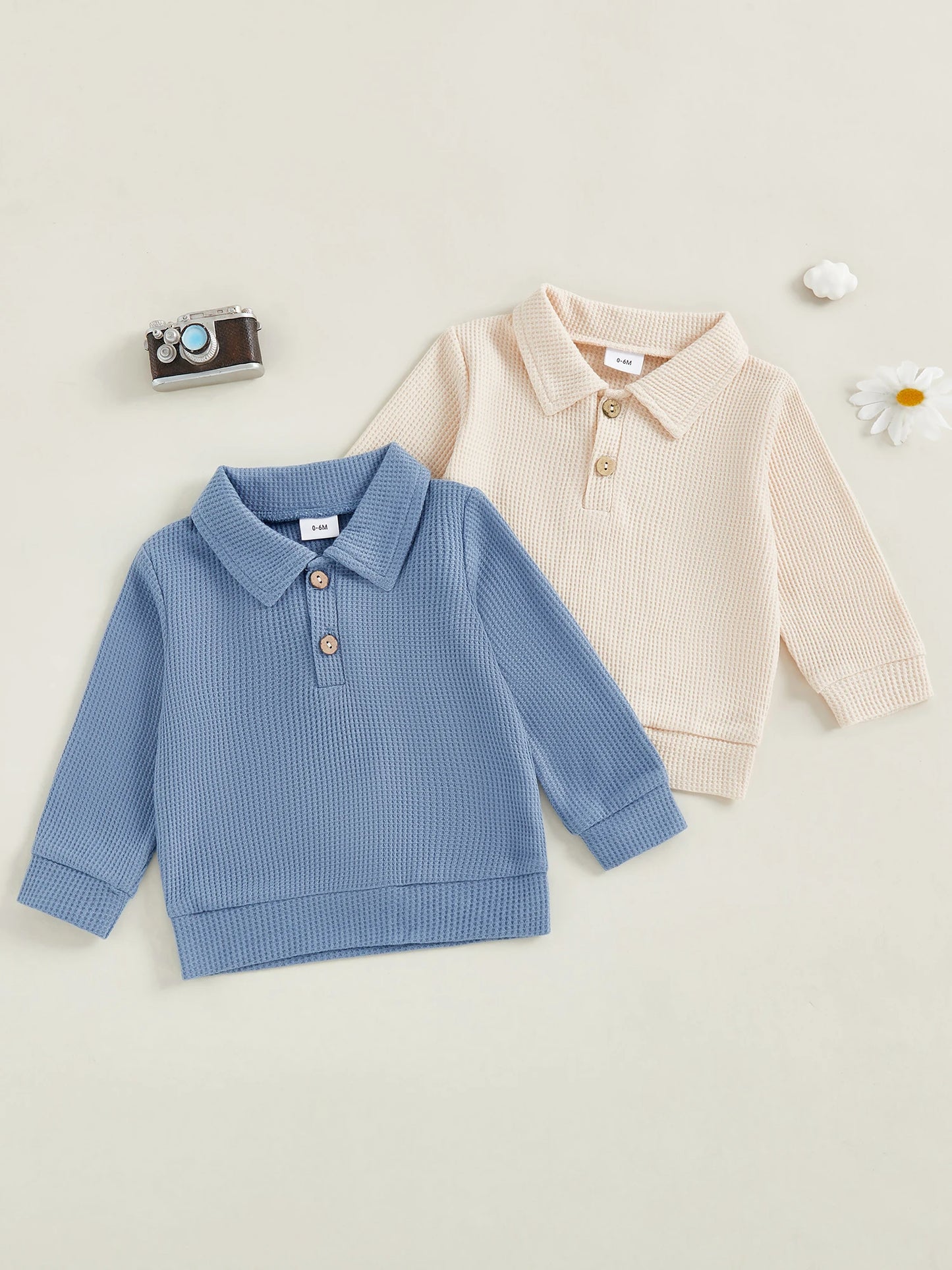 Baby Toddler Boys Autumn Casual Tops Long Sleeve Turn Down Collar Button Up Solid Color Shirt