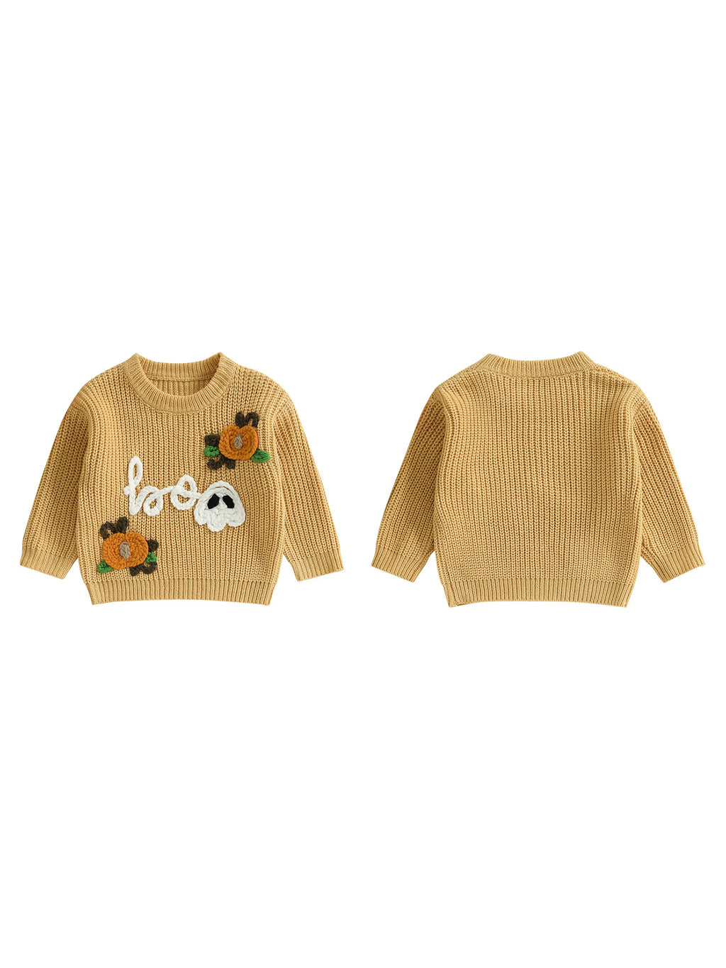 Baby Toddler Boys Girls Halloween Sweater Boo Letter Ghost Embroidery Long Sleeve Crew Neck Knitwear Pullover Top