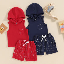 Load image into Gallery viewer, Toddler Baby Boy 2Pcs Outfits Star Print Sleeveless Hooded Tank Tops and Elastic Shorts Set Summer Clothes
