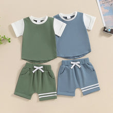 Load image into Gallery viewer, Toddler Baby Boys 2Pcs Short Sleeve Contrast Color Top and Drawstring Shorts Stripes Set Outfit
