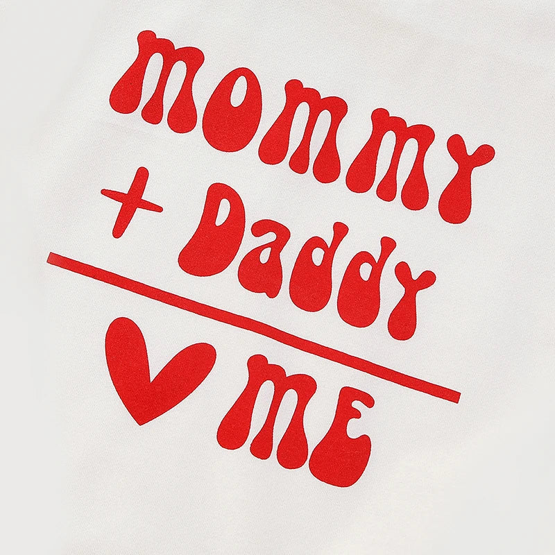 Baby Toddler Girls Boys Valentine's Day Short Sleeve Cotton Letters Mommy + Daddy = Me Heart Print Romper Jumpsuit