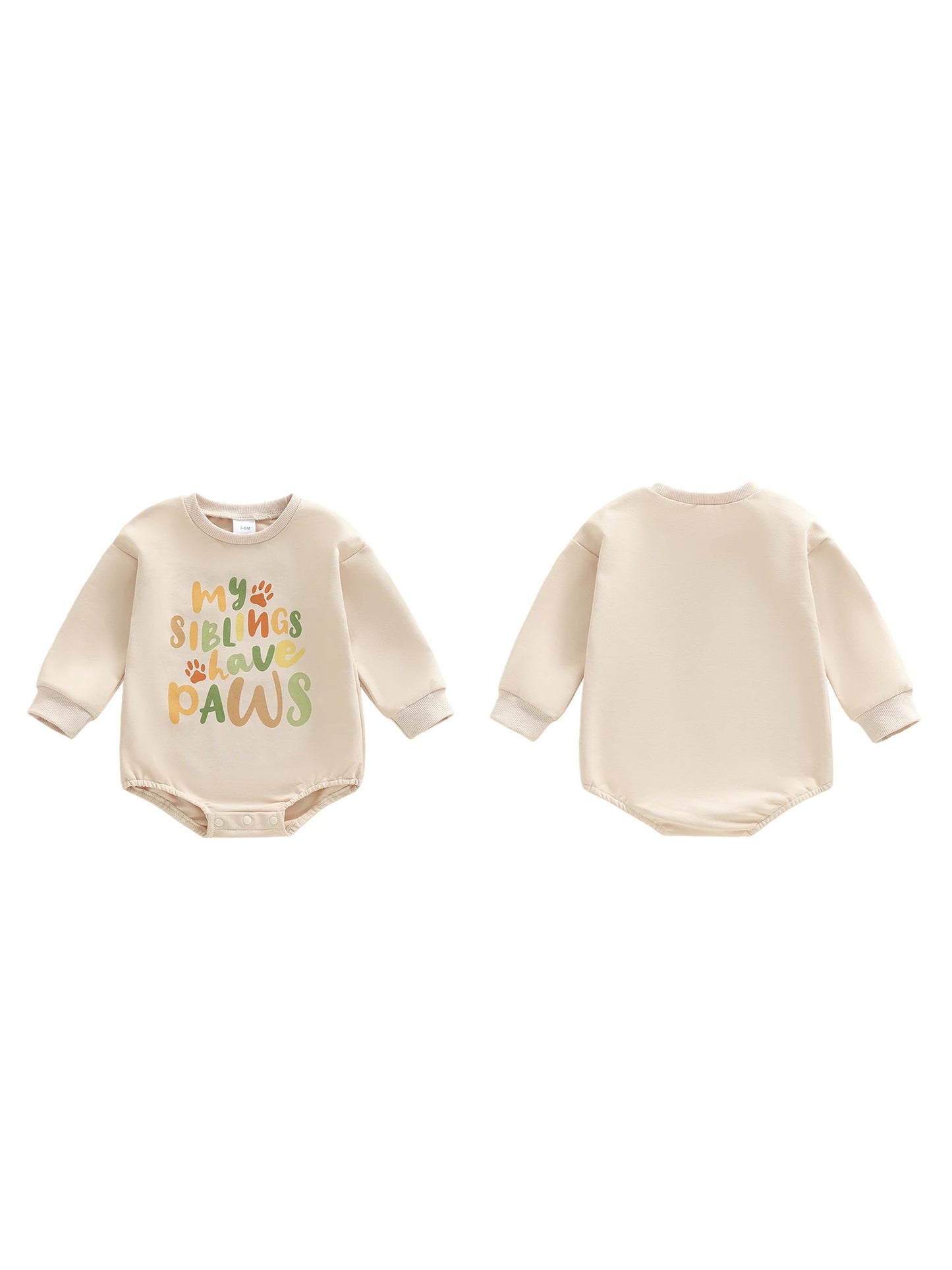 Baby Boy Girl Bubble Romper My Siblings Have Paws Letter Print Long Sleeve Crew Neck Jumpsuit Casual Winter Fall Clothes