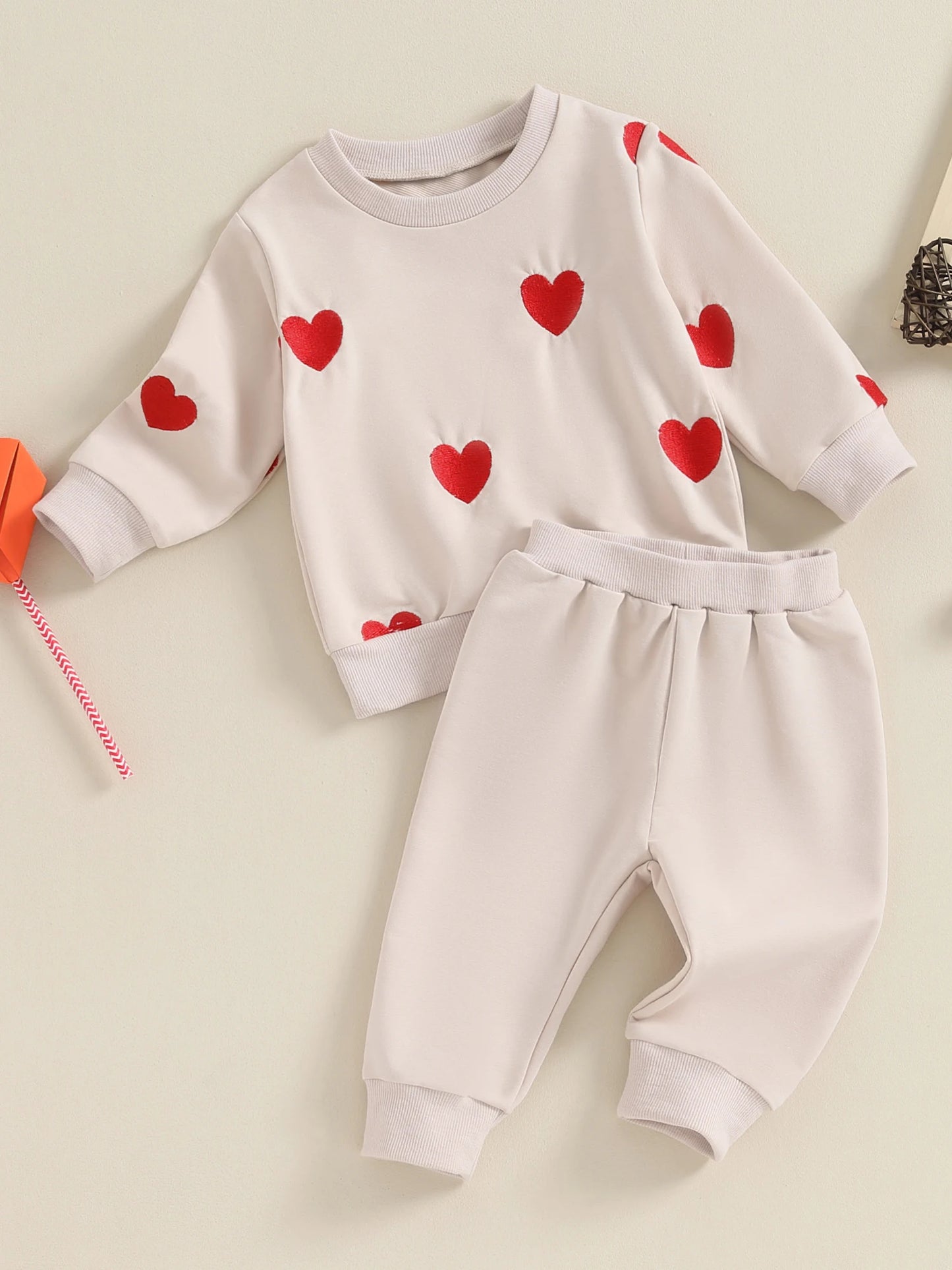 Baby Toddler Kids Girl 2Pcs Valentine's Day Outfits Long Sleeve Pullover Heart Print Top Pants Set Clothes