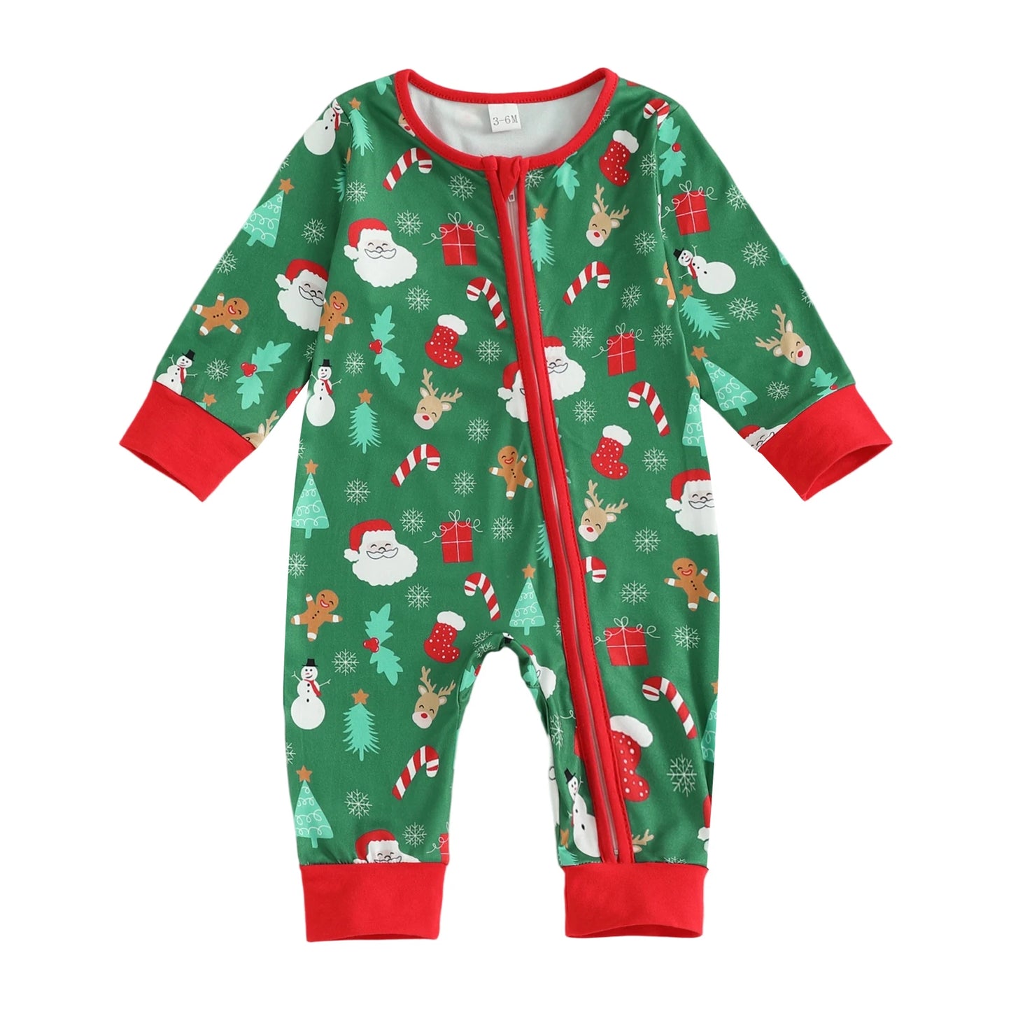 Baby Boys Girls Christmas Zipper Romper Reindeer Santa Print Zip Up Long Sleeve Round Neck Jumpsuit