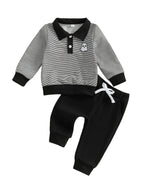 Baby Toddler Boys 2Pcs Halloween Outfit Ghost Embroidery Striped Long Sleeve Top with Pants Jogger Set
