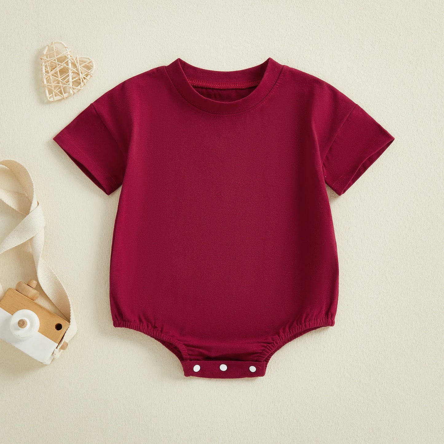 Baby Boys Girls Summer Spring Romper Solid Color Short Sleeve Round Neck Newborn Bodysuit