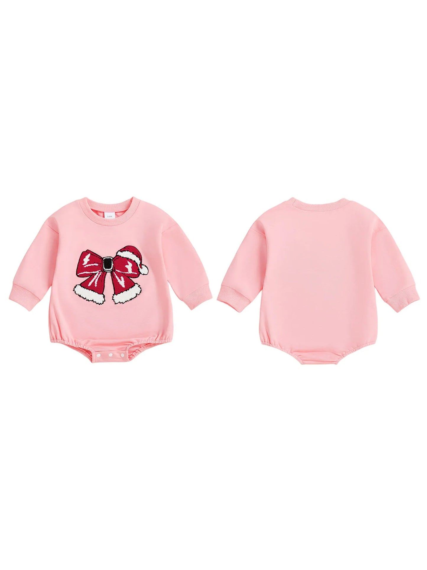 Baby Girl Christmas Romper Bow Embroidered Crewneck Long Sleeve Top Jumpsuit Cute Winter Fall Clothes