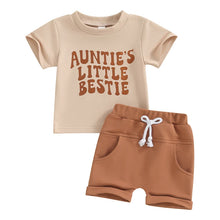 Load image into Gallery viewer, Toddler Baby Girl Boy 2Pcs Summer Outfit Auntie&#39;s Little Bestie Top with Elastic Shorts Set
