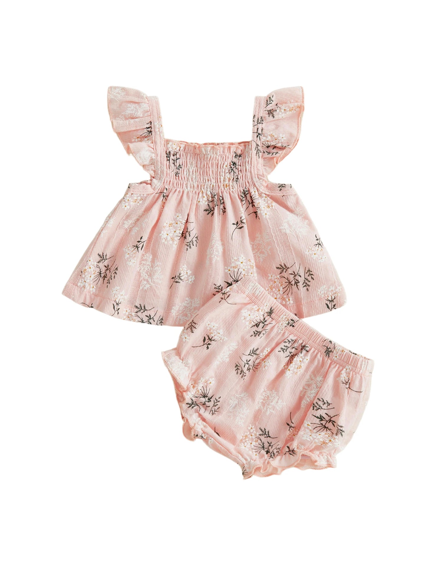 Baby Toddler Girl 2Pcs Summer Outfit Flower Flying Sleeve Ruffle Tank Top and Shorts Bloomers 2 Piece Casual Set