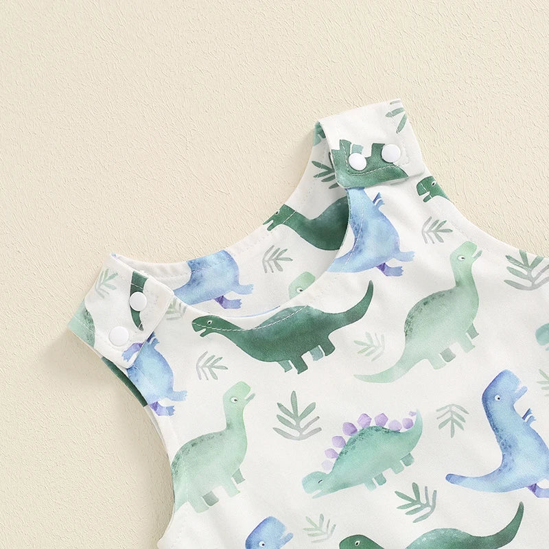 Baby Boys Romper Overalls Casual Summer Dinosaur/Tractor Print Sleeveless Jumpsuit