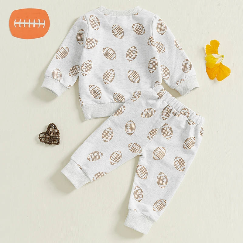 Baby Toddler Boy 2Pcs Fall Outfit Football Print Long Sleeve Top and Elastic Pants Jogger Set