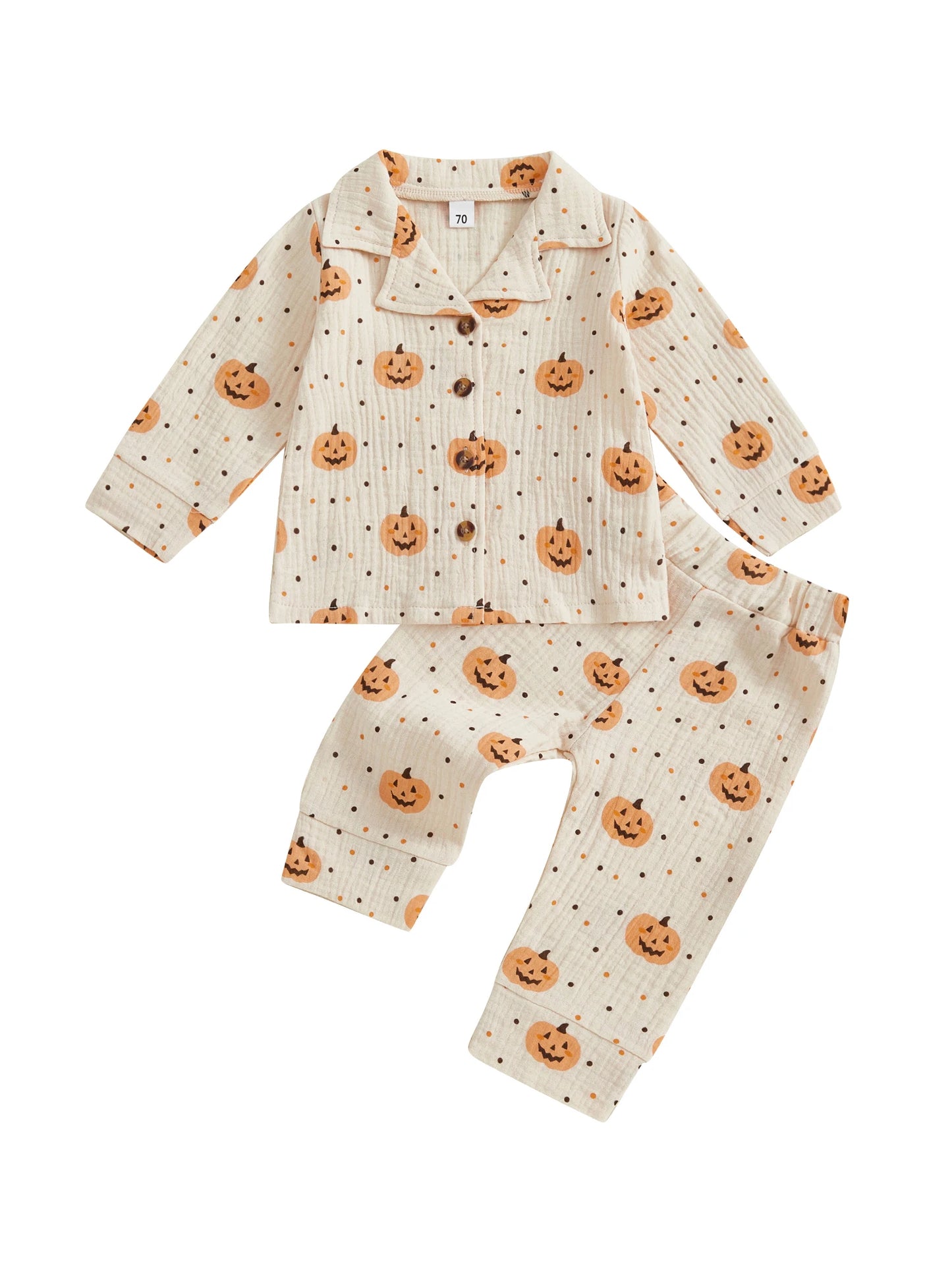 Baby Toddler Boys Girls 2Pcs Halloween Outfit Pumpkin Print Long Sleeve Shirt + Pants Set Loungewear