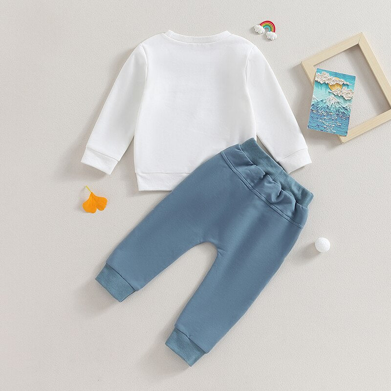 Baby Toddler Boys 2Pcs Long Sleeve Letter Print Lil Big Brother Rainbow Crew Neck Pullover Top +Jogger Pants Clothes Sibling Matching Set