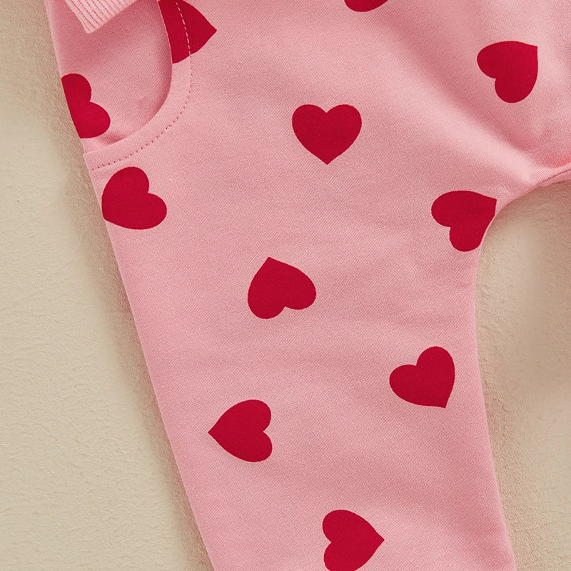 Baby Toddler Girls 3Pcs Little Valentine Valentine's Day Outfit Letter Print Flying Sleeve Top with Heart Pattern Jogger Pants and Headband Set Valentines