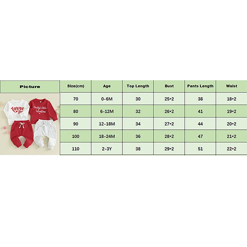 Baby Toddler Boy Girl 2Pcs Valentine's Day Outfits Long Sleeve Shirts Letter Lover Boy / Daddy's Little Valentine Print Top with Jogger Pants Set