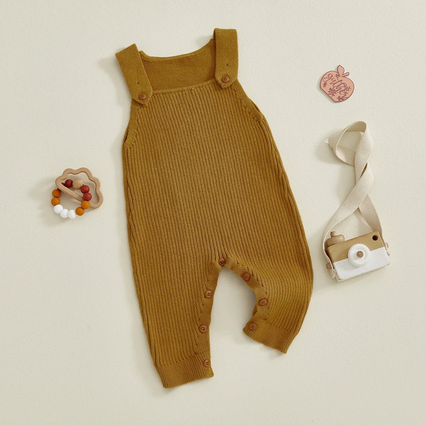 Baby Boys Girls Knit Jumpsuit Sleeveless Square Neck Solid Color Rompers Overalls