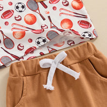 Load image into Gallery viewer, Baby Toddler Boys 2Pcs Outfit Baseball Basketball Soccer Football Sports Print Pocket Short Sleeve Top Elastic Waist Shorts Clothes Set
