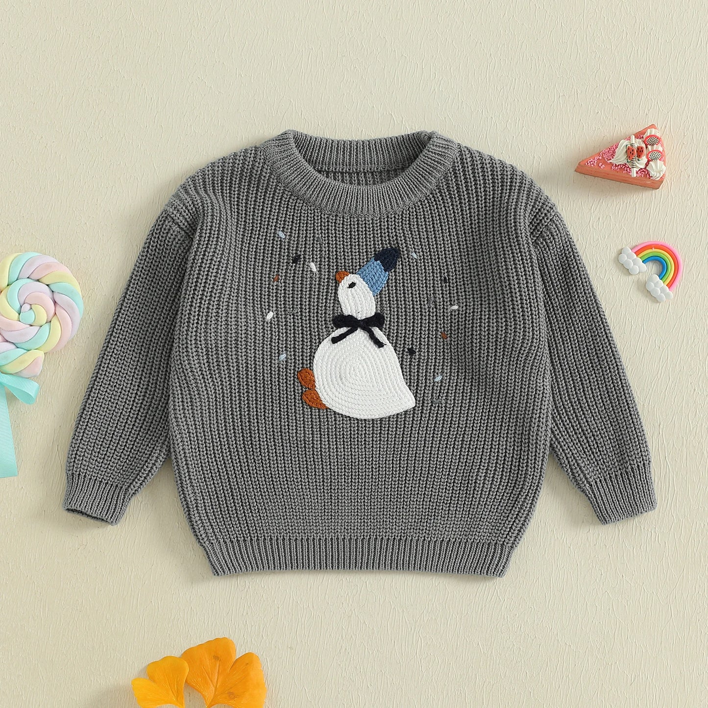 Baby Toddler Girls Boys Birthday Sweaters Long Sleeve Round Neck Silly Goose Party Hat Embroidery Pullover Fall Top