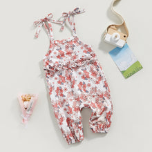 Load image into Gallery viewer, Baby Girls Jumpsuit Tie-up Spaghetti Straps Flower Print Summer Pants Romper
