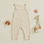 Baby Boys Girls Knit Jumpsuit Sleeveless Square Neck Solid Color Rompers Overalls