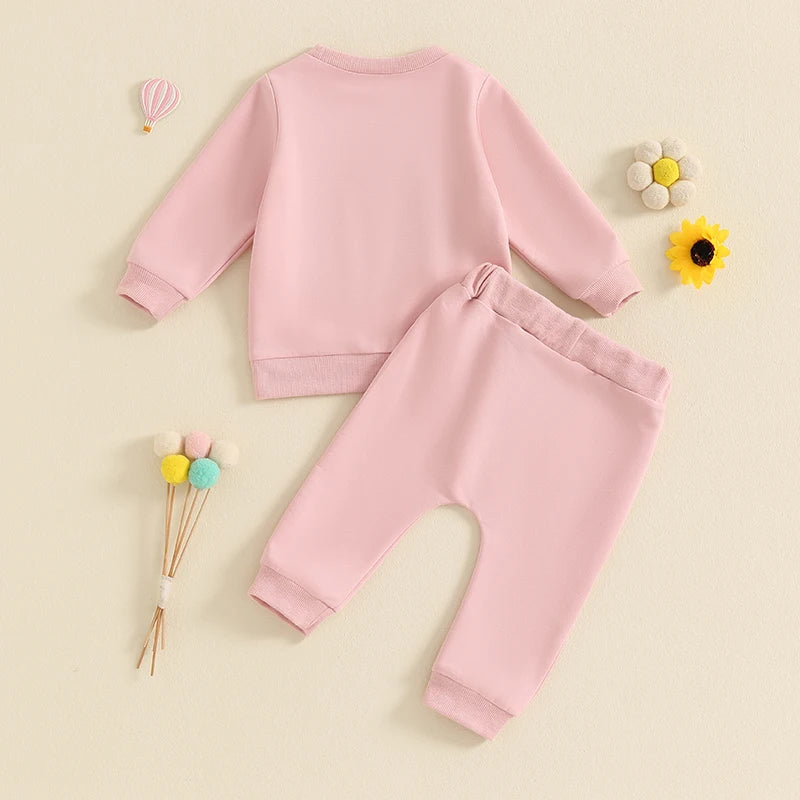 Baby Toddler Girls 2Pcs Outfit Embroidery Rainbow Long Sleeve Crew Neck Top with Elastic Waist Pants Set