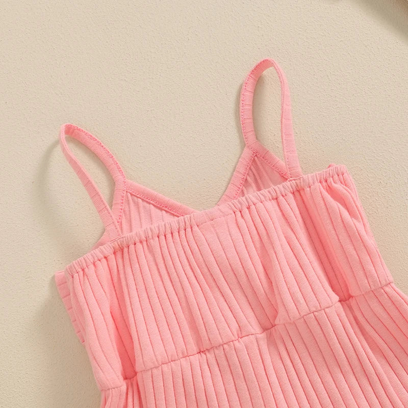 Baby Toddler Girls Ribbed Jumpsuit Cute Bow Sleeveless Tank Top Romper Shorts