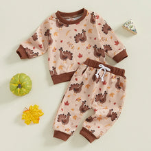 Load image into Gallery viewer, Baby Toddler Boys Girls 2Pcs Thanksgiving Outfit Long Sleeve Turkey / Here For The Pie Print Pullover Top + Pants Set
