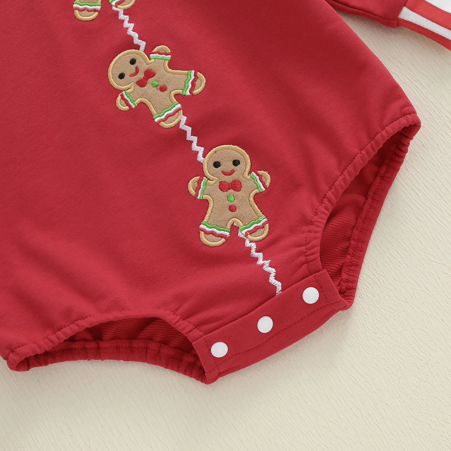 Baby Boys Girls Christmas Gingerbread Embroidery Romper Long Sleeve Crew Neck Bubble Infant Jumpsuit