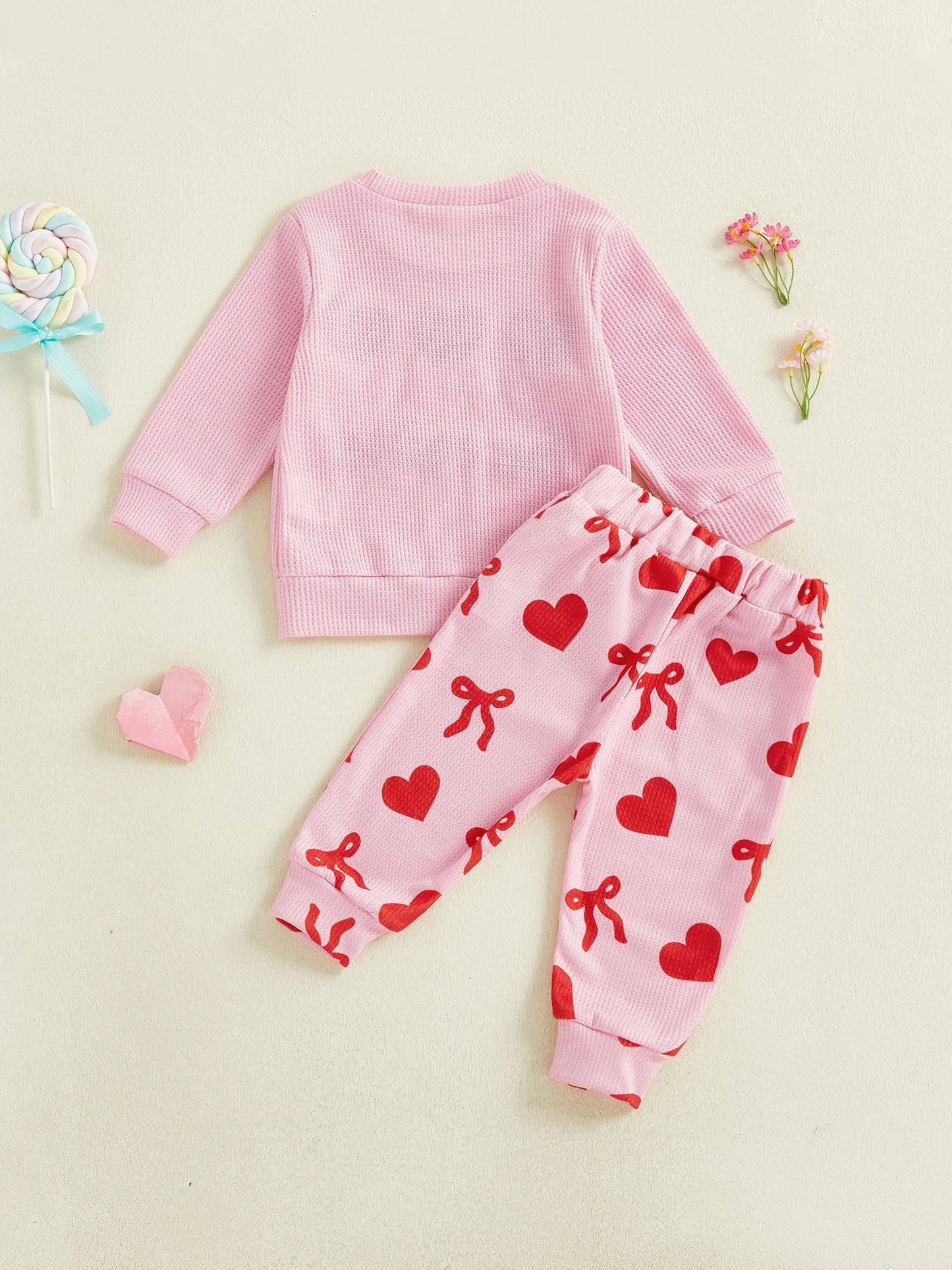 Baby Toddler Girls 2Pcs Valentine's Day Be Mine / Jesus Loves Me Outfit Fashionable Heart Letters Embroidery Long Sleeve Pullover Top with Pants Jogger Set