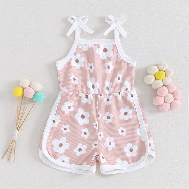 Toddler Baby Girl Romper Sleeveless Tank Top Flower Print Spaghetti Strap Jumpsuit Shorts Summer Clothes