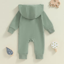 Load image into Gallery viewer, Baby Boys Girls Hooded Jumpsuit Long Sleeve Solid Color Pocket Zipper Romper
