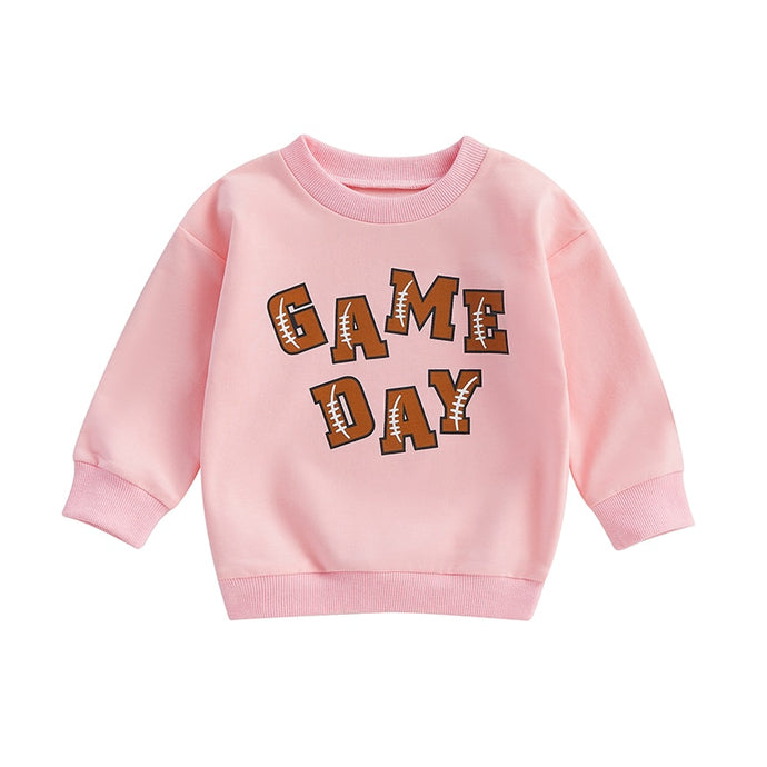 Kids Girls Boys Game Day Football Season Print Long Sleeve Crew Neck Toddler Pullovers Fall Tops