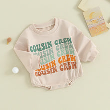 Load image into Gallery viewer, Baby Toddler Girls Boys Crew Neck Romper Beige Long Sleeve Letter Cousin Crew Print Romper
