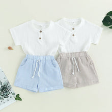 Load image into Gallery viewer, Toddler Baby Girls Boys 2Pcs Summer Outfits Short Sleeve Buttons Top Elastic Waistband Shorts Set
