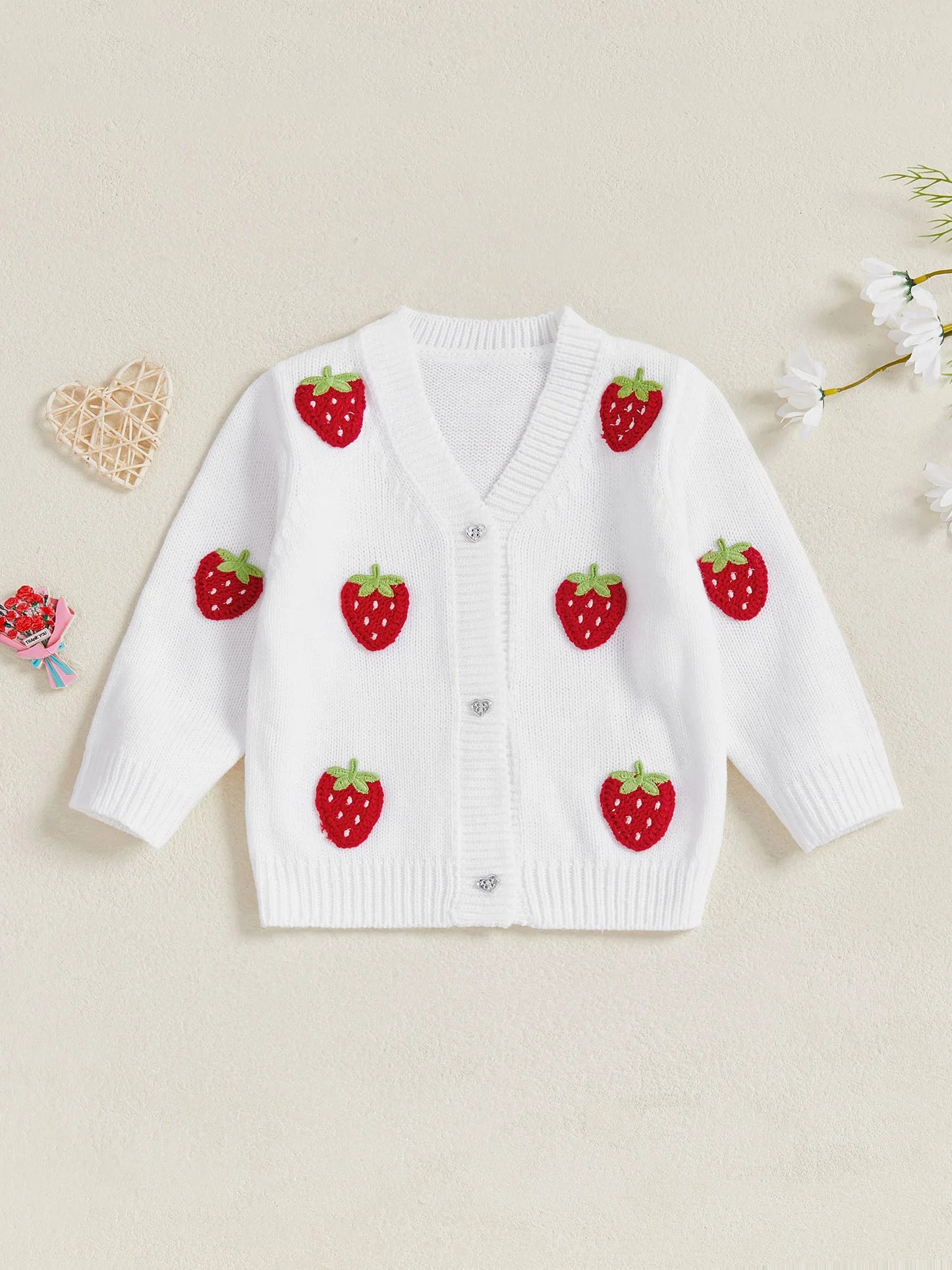 Baby Toddler Girls Sweater Casual Crocheted Strawberries Infant Button Cardigan Knitwear Warm Clothes Sweater