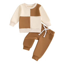 Load image into Gallery viewer, Baby Toddler Boys 2Pcs Fall Outfit Long Sleeve Contrast Color Crewneck Top + Solid Pants Set
