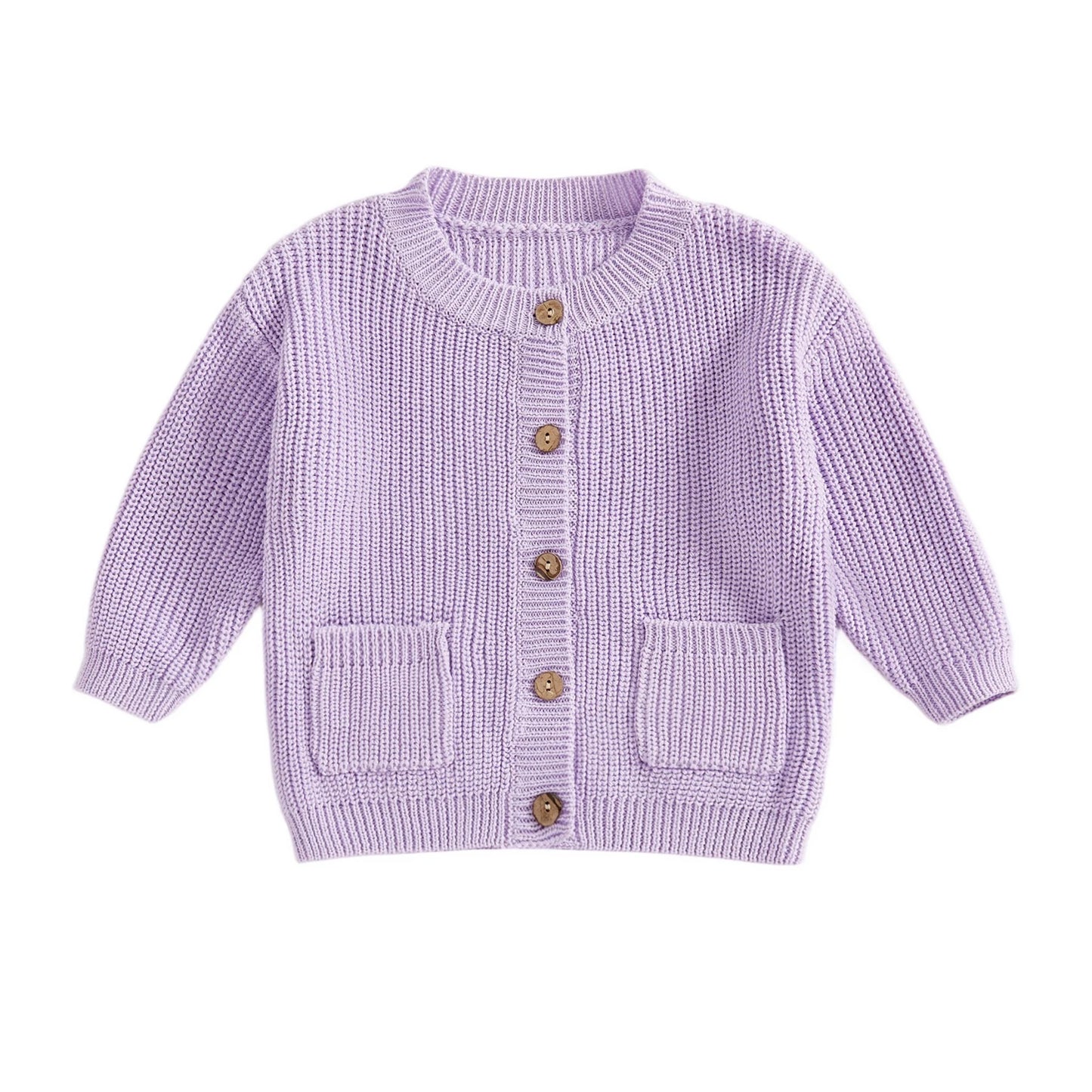 Baby Toddler Girls Boys Knit Cardigan Solid Long Sleeve Crew Neck Button-up Sweater with Pockets Casual Fall Clothes Top