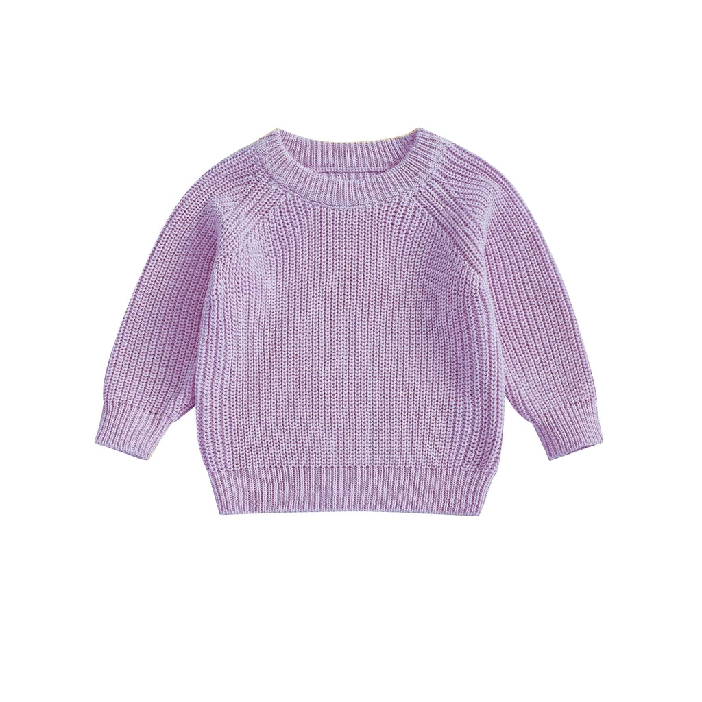 Baby Toddler Boys Girls Knit Sweater Long Sleeve Round Neck Solid Color Pullover Fall Top
