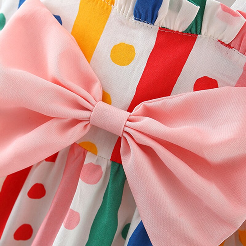 Polka Dot Bow Tie Girl Dress With Hat Set