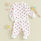Baby Toddler Girls 2Pcs Clothes Valentine's Day Outfits Long Sleeve Crewneck Heart Print Pants Set