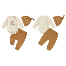 Load image into Gallery viewer, Baby Boys Girls 3Pcs Outfit Hello Pumpkin Long Sleeve Embroidery Letters Romper Elastic Waist Pants Hat Halloween Set
