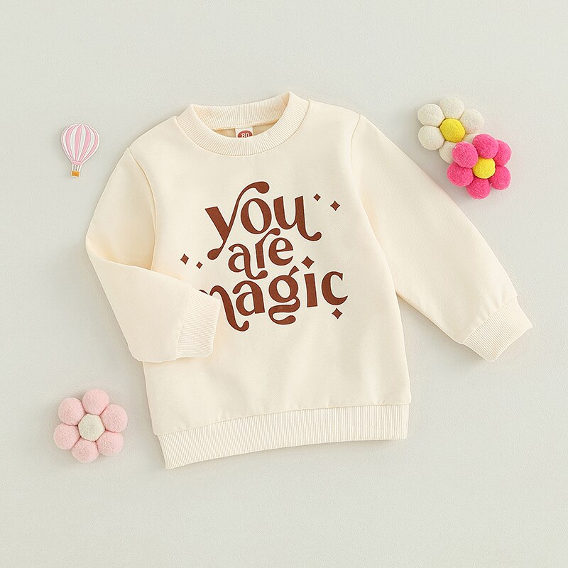 Toddler Baby Boy Girl Halloween Magic Letter Print Long Sleeve Round Neck Pullover Loose Top