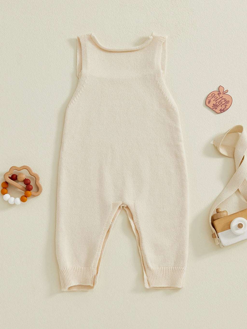 Baby Boys Girls Knit Jumpsuit Sleeveless Square Neck Solid Color Rompers Overalls