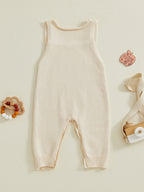 Baby Boys Girls Knit Jumpsuit Sleeveless Square Neck Solid Color Rompers Overalls